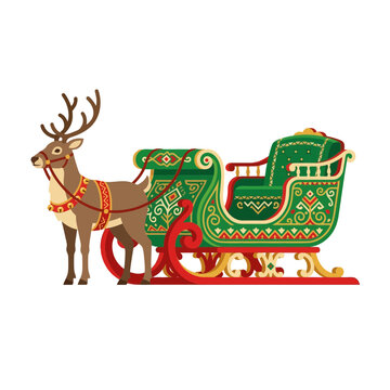 Reindeer pulling festive Christmas sleigh