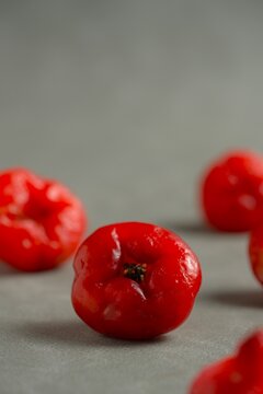 Water apples, java apple, wax apple, wax jambu , water cherry, jambu air ,jambu kancing, syzygium aqueum, syzygium samarangense on gray background.