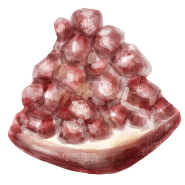 Hand-Painted Watercolor Sliced Pomegranate with Ruby Red Seeds Isolated