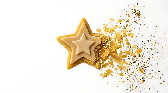 A star-shaped cookie with golden sprinkles exploding in a burst of colorful confetti