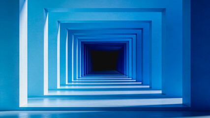 Fototapeta premium Nested Square Tunnel With Gradient Blue Walls Leading To Dark End
