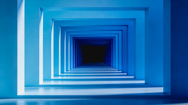 Nested Square Tunnel With Gradient Blue Walls Leading To Dark End
