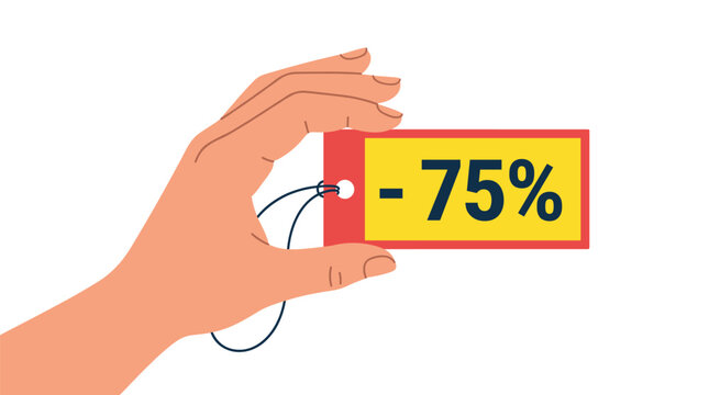 Hand holding a tag with seventy five percent discount Vector