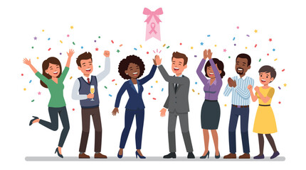Obraz premium Diverse Business Team Celebrating Success with Confetti and High Fives Vector
