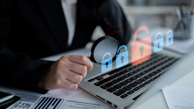 Digital security concept illustrating a cybersecurity breach, with a red unlocked padlock indicating data exposure among secure systems, emphasizing system vulnerability and risk Latch
