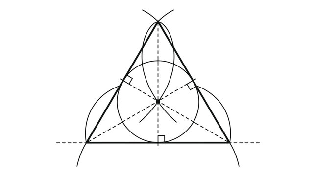 Technical Diagram Showing the Geometric Construction of an Inscribed Circle Inside an Equilateral Triangle.