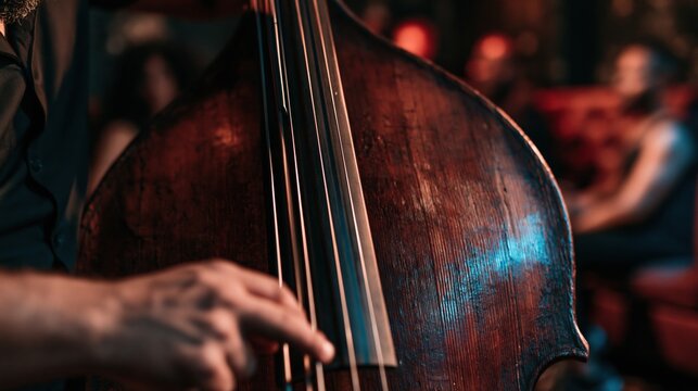 musician playing upright bass in jazz club