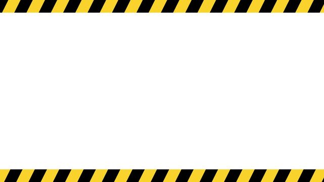 under construction video animation. yellow and black hazard warning stripes frame. ndustrial construction hazard tape border pattern on white background