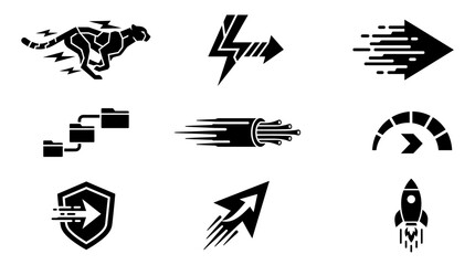 Black and white speed icons set.