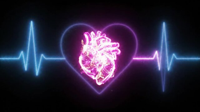 Abstract Heartbeat Pulse Animation with Glowing Particles and ECG Line