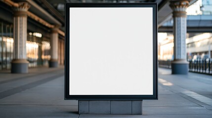 Obraz premium blank white advertising board standing on city street