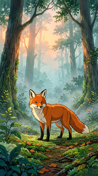 Red Fox in Misty Forest
