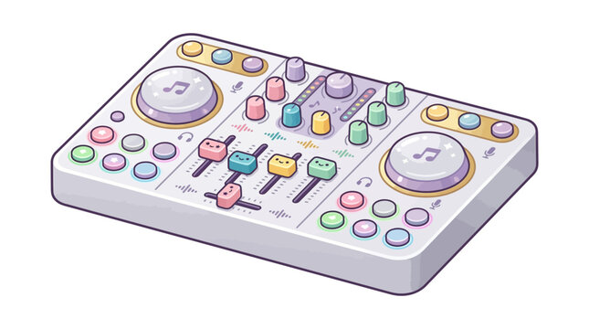 Cute Kawaii Pastel DJ Mixer Controller on Transparent Background