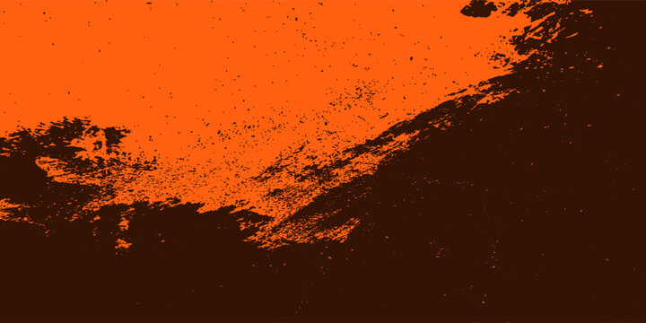 Creative black ink splatter vector background featuring red and orange brush paint texture frame and grunge liquid splash border for abstract wallpaper template