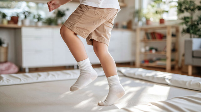 Kid jumping on indoor trampoline 