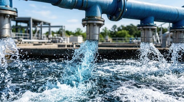 Close view of industrial wastewater treatment unit process for removing contaminants before environmental release