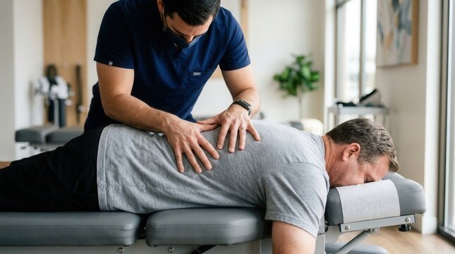 Medium shot of a professional chiropractor using a drop table for gentle spinal realignments in a modern clinic setting.