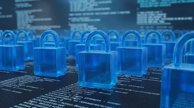 Cyber security and data protection concept with blue padlocks