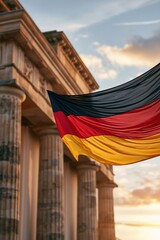 Obraz premium German flag waving in front of classical building