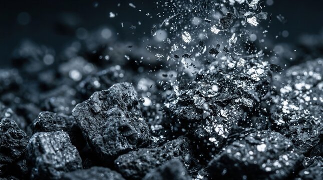 A detailed view of coal ash undergoing transformation as graphene nanoplatelets coat the gritty surface.
