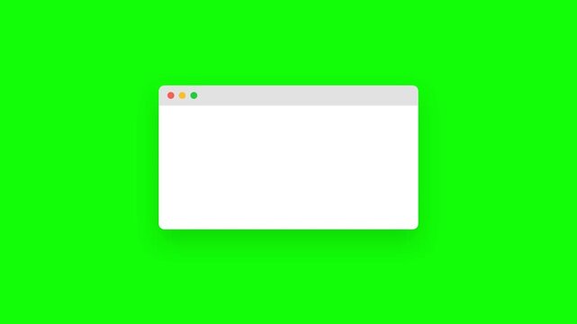Three blank computer browser windows displayed in a horizontal row against a vibrant green screen background with video three empty