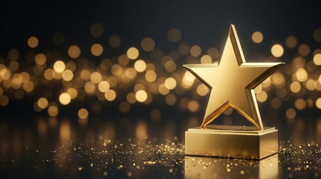 Outstanding achievement and inspiration symbolized by an elegant golden star award resting against a mysterious dark background with bokeh.