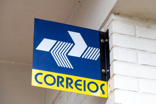 Correios post office sign mounted on a building