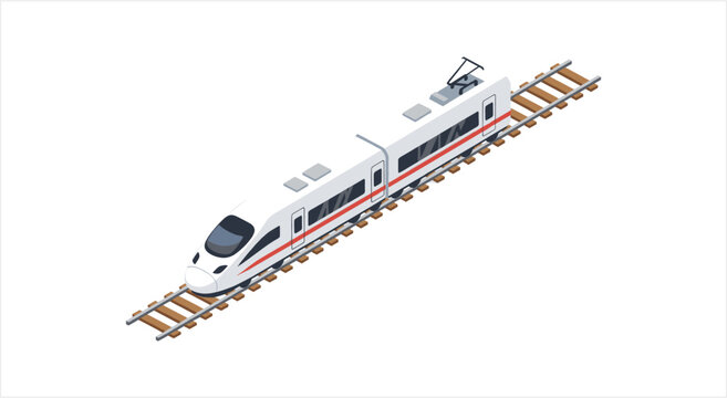Modern High-Speed Train on Railway Tracks.