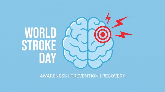 World stroke day awareness brain illustration with lightning bolt