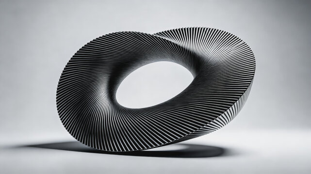 Twisted Mobius Strip Sculpture With Parallel Grooves