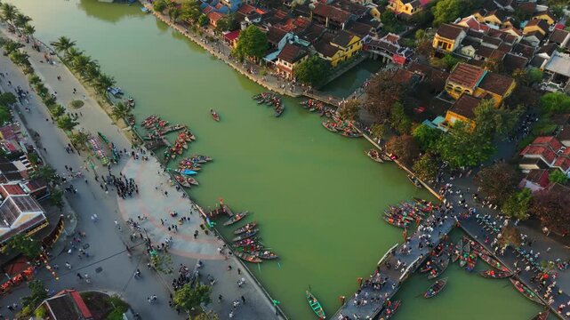 Joyful River Festival. Celebration Of River With Lively Processions And Vibrant Decorations. Cheerful Gathering With Bright Displays And Dancing Along Riverbank During Festivities