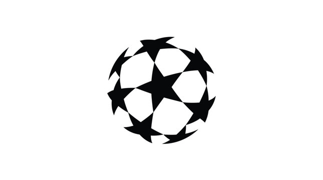 Monochrome soccer ball design composed of interconnected sharp stars isolated on a clean white background surface