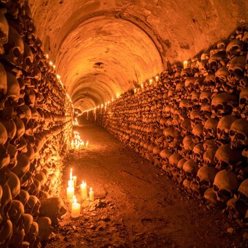 Catacombs of Paris underground burial site.