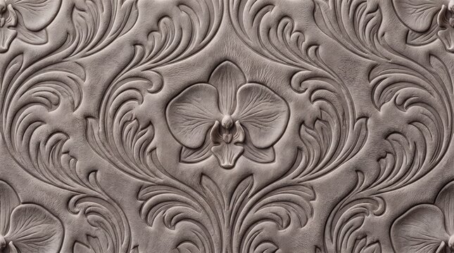 Grey orchid floral relief pattern seamless texture for interior wall decoration