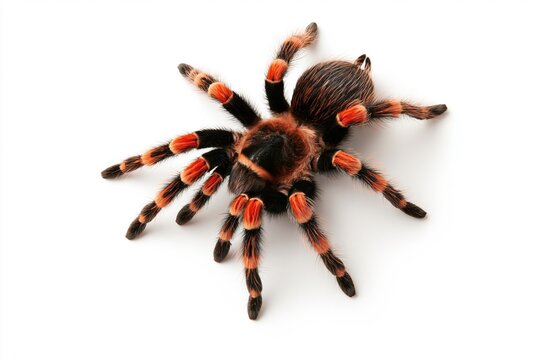 Close-up portrait of colorful tarantula spider on white