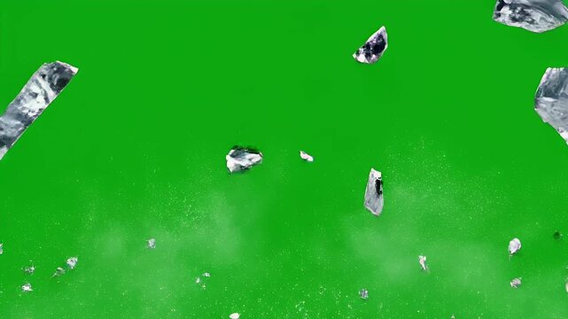 Sharp shards of glass explode outwards against a vibrant green backdrop