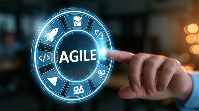 Finger touches holographic agile technology interface