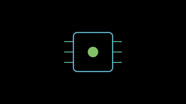 Minimalist Digital Microchip Processor Icon with Central Circular Data Point Element