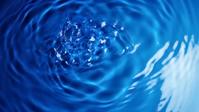 Close-up view of blue water with swirling ripples and bubbles