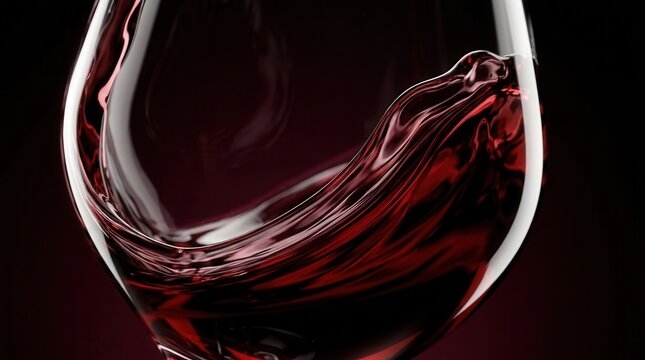 Slowly settling ruby red wine creating a luxurious swirl against the surrounding glass edges.