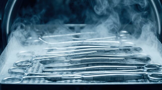 Effective heat sanitization and elimination of bacteria using steam spraying on medical instruments.