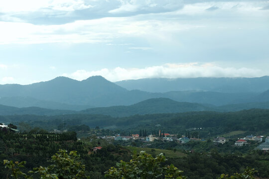 Landscape of the Central Highlands plateau in the residential area of Cau Dat Da Lat Vietnam