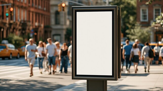 Blank advertising billboard on busy city street with