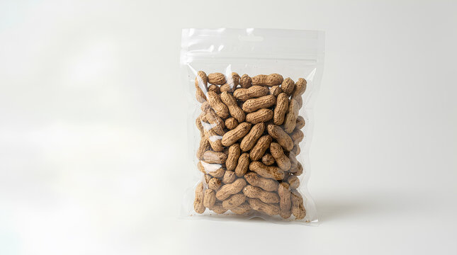Raw unshelled peanuts in a clear plastic zipper bag mockup