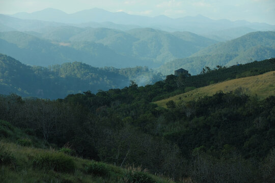 Scenic view of rolling mountains from Cau Dat tea hill in Da Lat Vietnam