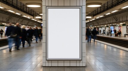 Obraz premium Empty billboard frame on subway platform pillar with