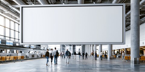 Obraz premium Large blank white billboard in modern airport terminal