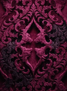 Symmetrical baroque wall art featuring carved wolf faces