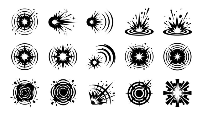 Black explosion burst graphic design elements.
