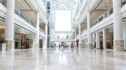 Obraz premium Modern shopping mall interior with blank sign